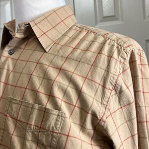 Banana Republic Tan and Red Checkered Shirt Sz M